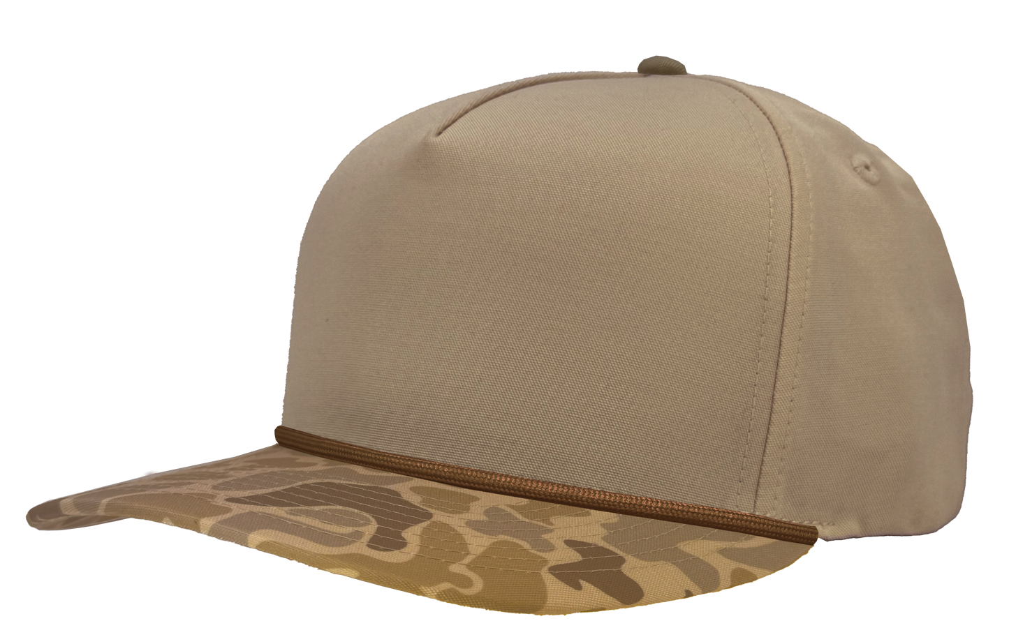 Khaki/Brown old school camo bill-Brown rope